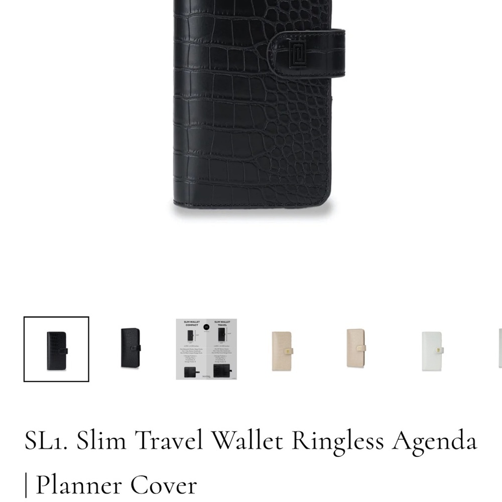 Black Croco NOTIQ SL1. Slim Travel Wallet Ringless Agenda | Planner Cover